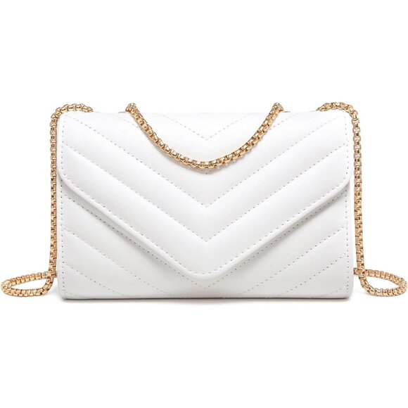 ⚡ Women's White Stylish Evening Clutch Chain Shoulder Strap Crossbody Bag - Picture 1 of 6